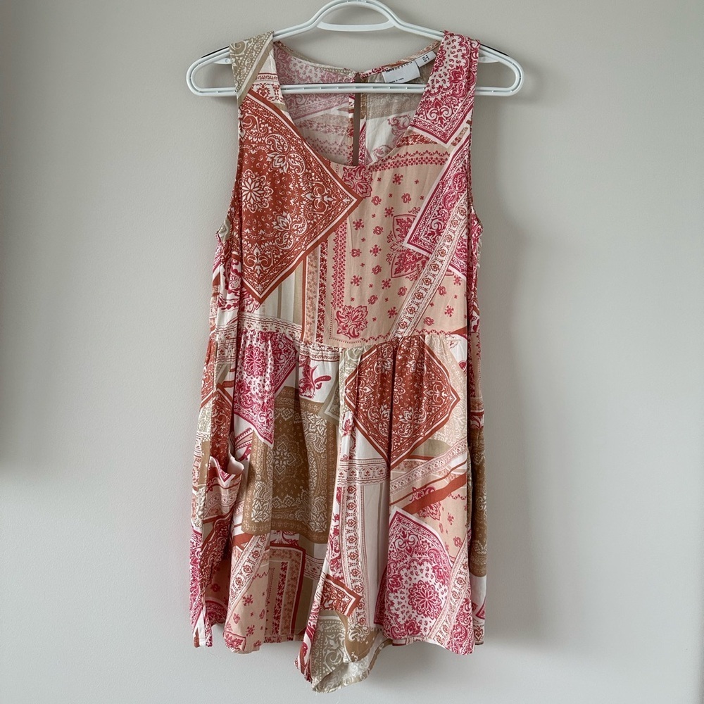 ASOS Design smock sleeveless romper paisley flag print colorful flowy summer US4
